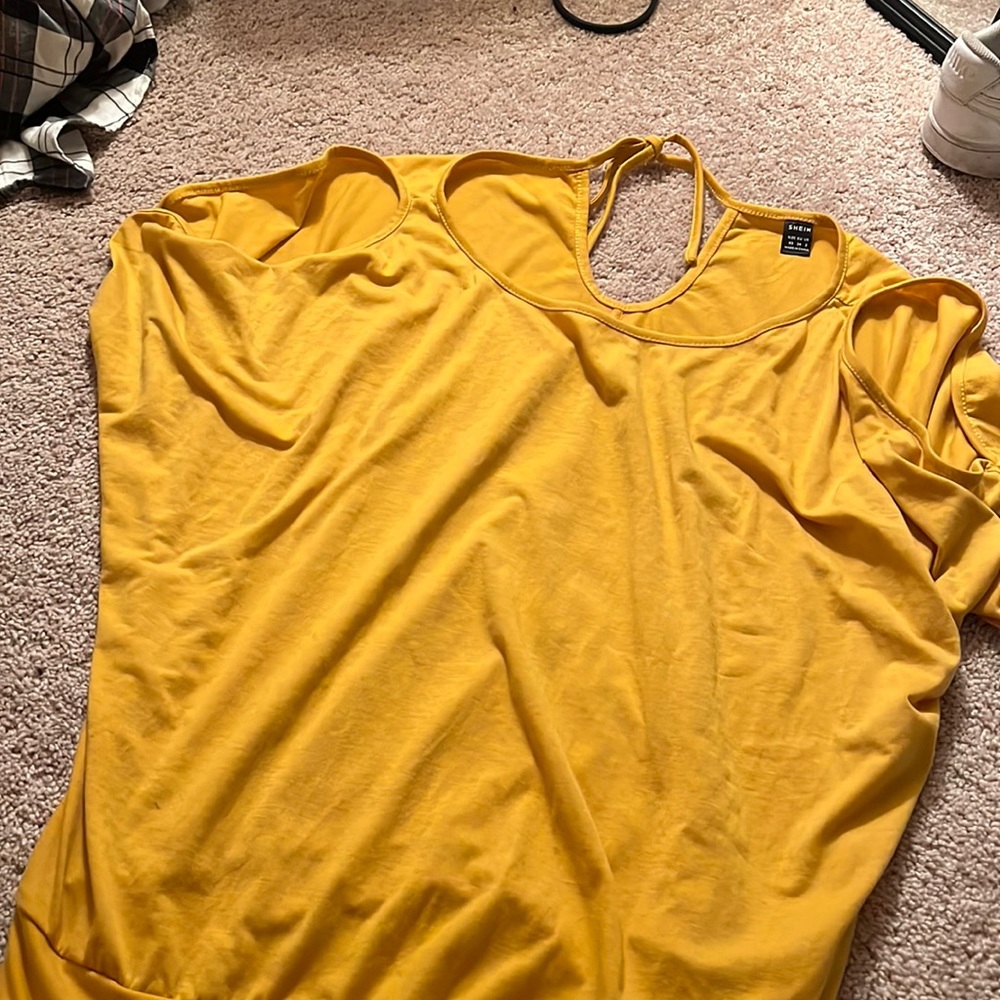 mustard yellow shirt with tie in back from shein